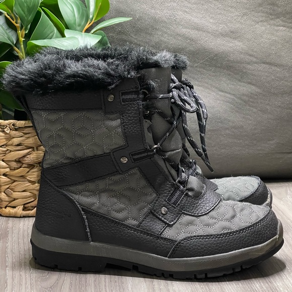 BearPaw Marina Black & Grey Fur Trim Boots - Picture 2 of 12